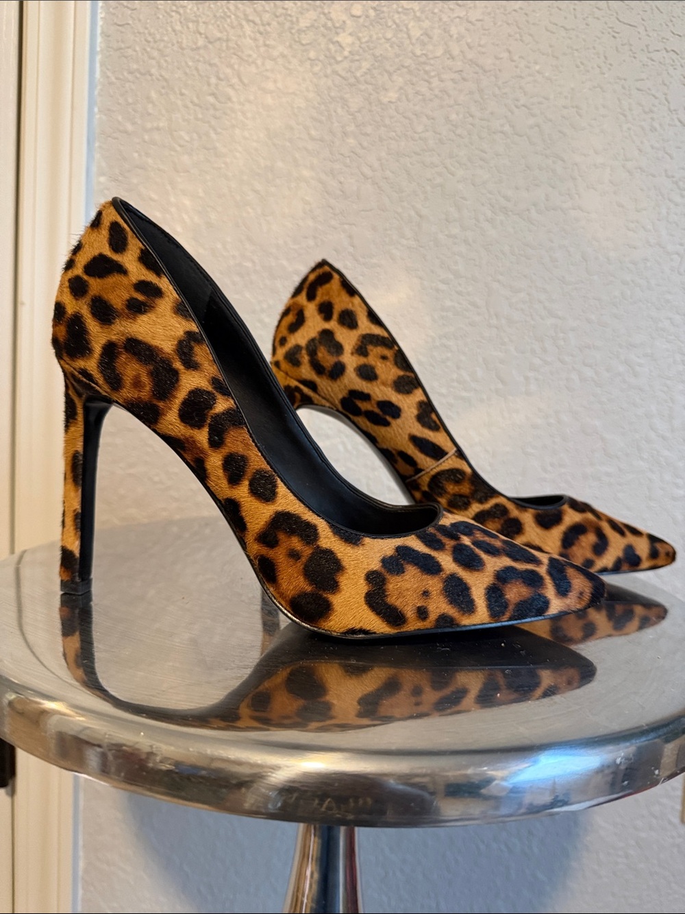 Leopard Print Pointed Toe Stiletto Heels - Brown